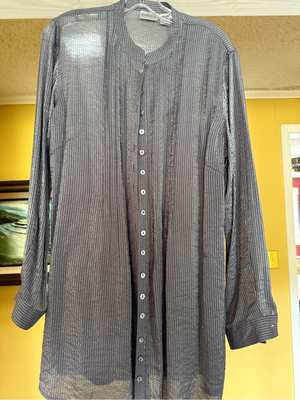 Chico's Shimmery Charcoal Button-Down Long Shirt